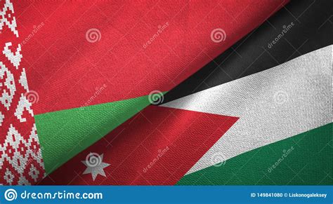 Belarus And Jordan Two Flags Textile Cloth Fabric Texture Foto De