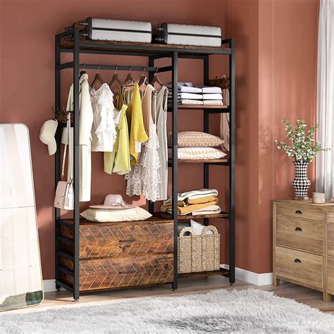 Freestanding Closet Organizer Clothes Rack With Drawers And Shelves