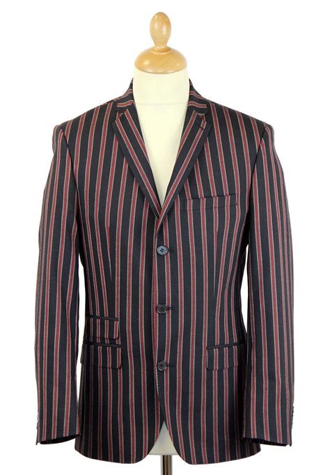 Retro S Mod Burgundy Stripe Button Slim Boating Blazer