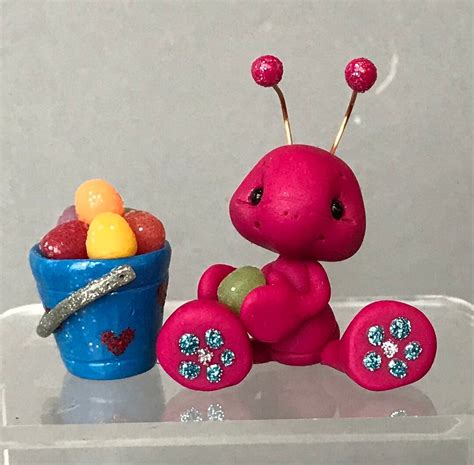 Ant Sitting W Pail Of Gumdrops Whimsical Polymer Clay Insect Figure