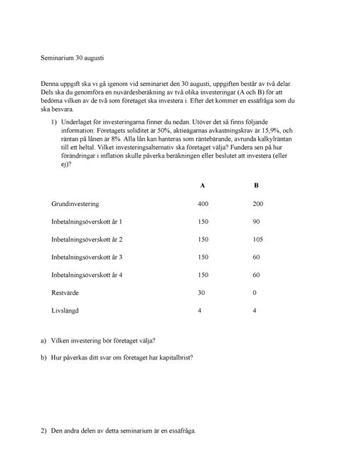 Uppgift Augusti Seminarium Augusti Denna Uppgift Ska Vi G
