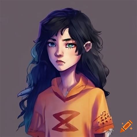 Artwork Of A Percy Jackson Character With Black Hair And White Eyes