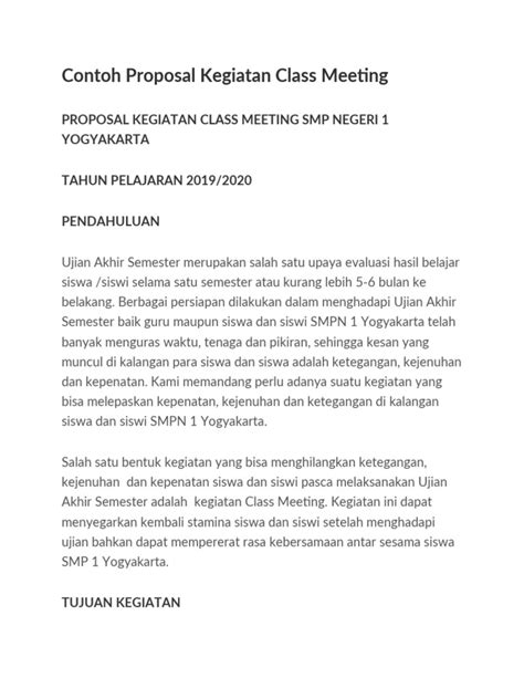 Contoh Proposal Kegiatan Class Meeting Pdf