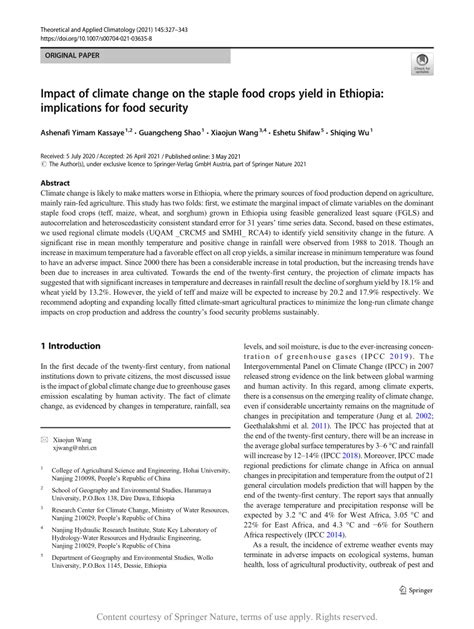 Impact of climate change on the staple food crops yield in Ethiopia ...