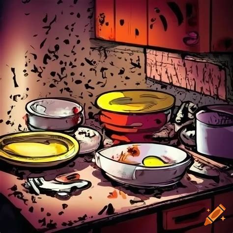 Illustration Of A Messy Kitchen Sink With Dirty Dishes