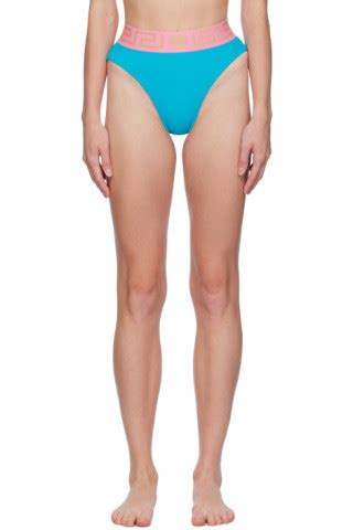 Culotte de bikini bleue à motif à clé grecque Versace Underwear en solde