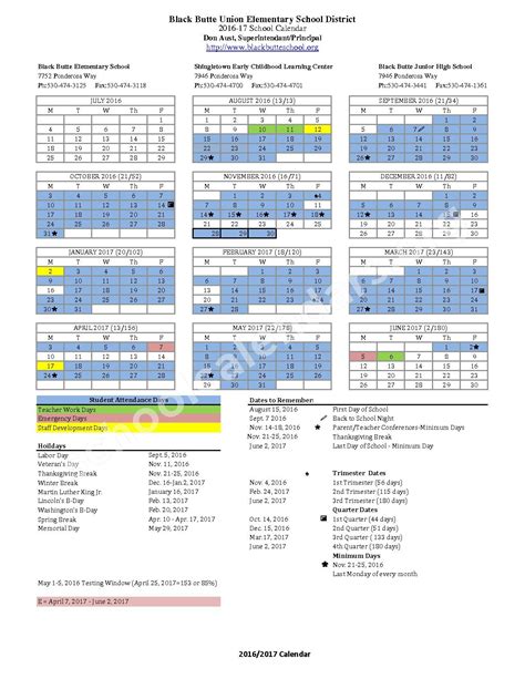 Black Butte Union Elementary School District Calendars – Shingletown, CA