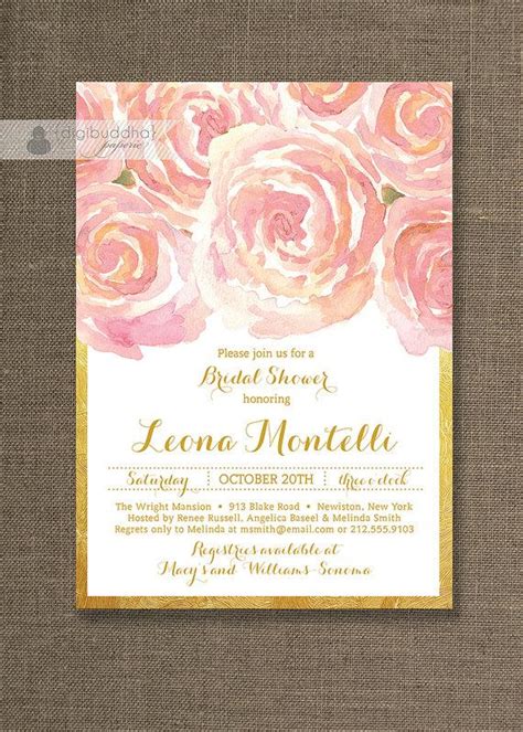 Blush Pink Gold Bridal Shower Invitation Roses Shabby Chic Ranuncula