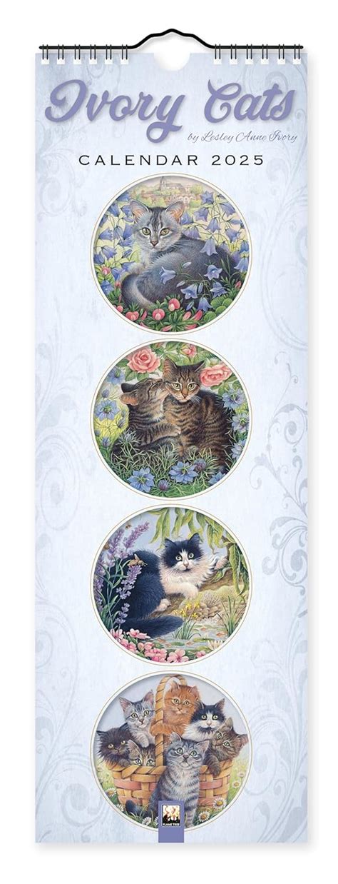 Ivory Cats Slim Calendar 2025 Art Calendar Original Flame Tree