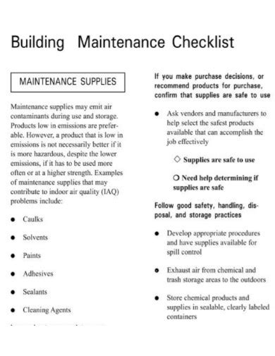 Building Maintenance Checklist 9 Examples Format How To Make PDF