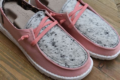 Custom Cowhide Hey Dude Shoes Pink Guava And Salt And Pepper Etsy