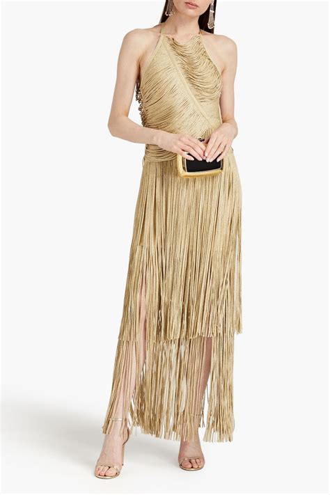 HERVÉ LÉGER Fringed metallic bandage gown THE OUTNET