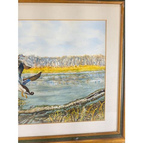 20th Century Watercolor Sporting Painting of Ducks in Flight Signed ...