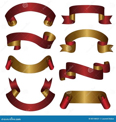 Gold Red Ribbon Banner Collection Set Stock Vector Illustration Of