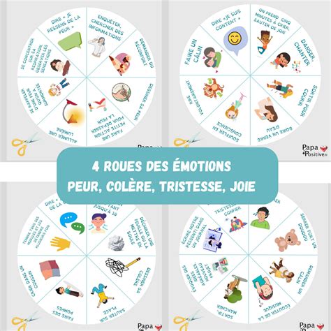 4 roues de régulation des émotions peur colère tristesse joie