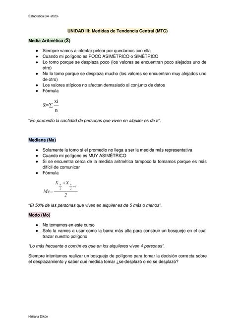 Medidas De Tendencia Central Y Variabilidad Unidad Iii Medidas De