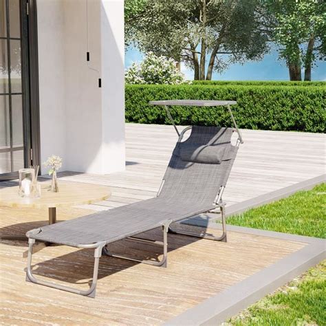 SONGMICS Bain De Soleil Inclinable Chaise Longue Transat Pliable