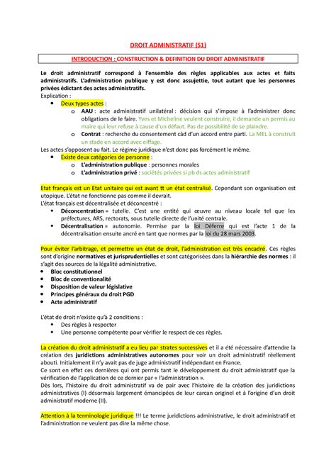 Leçons 1 à 4 Droit Administratif L2 S3 2023 Droit Administratif S1