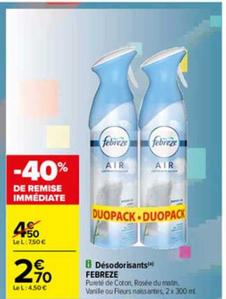 Offre Désodorisants Febreze chez Carrefour