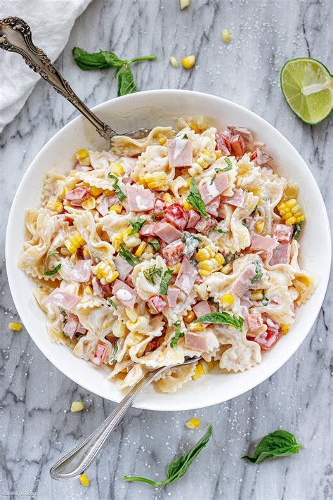 Corn Pasta Salad Recipe With Ham And Creamy Dressing Creamy Pasta