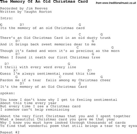 Christmas Carol Song Lyrics With Chords For The Memory Of An Old