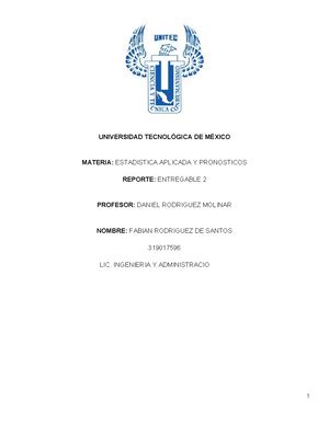 Tarea 2 Estadística Aplicada Y Pronosticos Nombre del Alumno