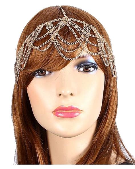 Head Jewelry Goldtone Bohemian Draped Round Head Chain Hair Band