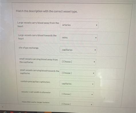 Solved Match The Description With The Correct Vessel Type Chegg