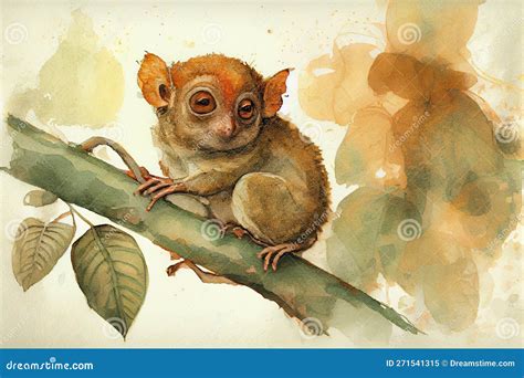 Philippine Tarsier Drawing With Bit Of Watercolour Stock Illustration