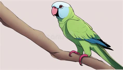 A Green And Blue Parrot Sitting On A Branch Stock Illustration