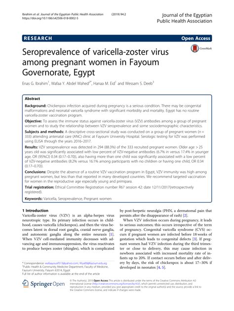 Pdf Seroprevalence Of Varicella Zoster Virus Among Pregnant Women In