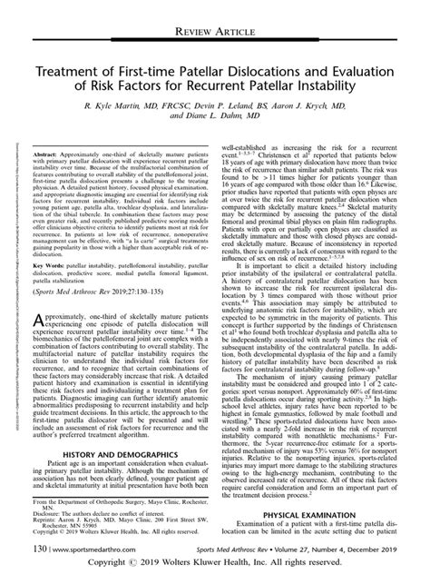 Treatment of First Time Patellar Dislocations And.2 | PDF | Knee ...