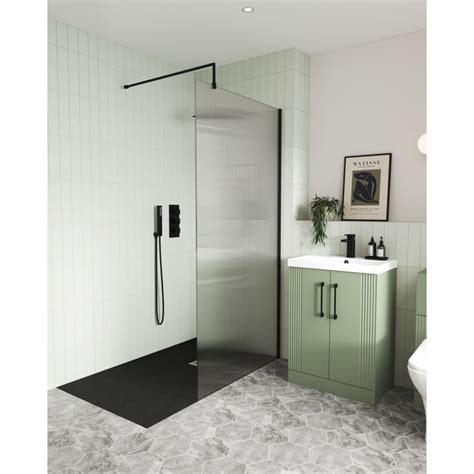 Nuie Fluted Wet Room Shower Screen 900mm With Support Bar Brushed Br