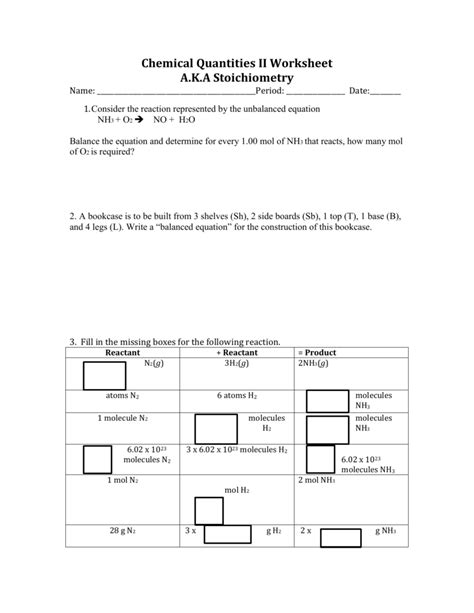 Chemical Quantities Ii Worksheet Aka Stoichiometry