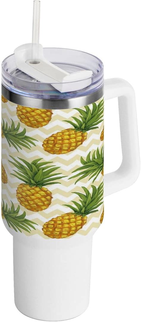 Skysonic 40oz Yellow Pineapple Tumbler With Lid And Straw Travel Coffee