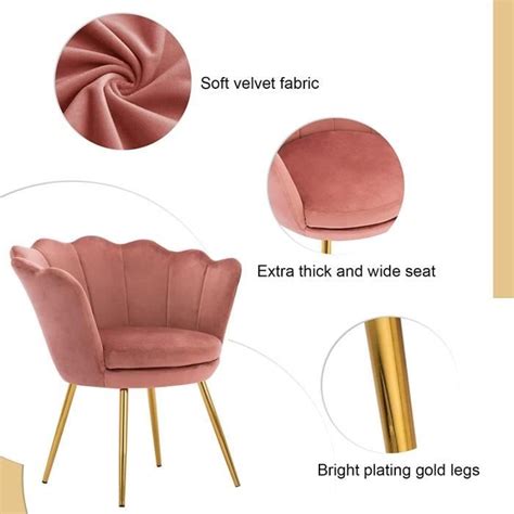 Wahson Fauteuils et Chaises Velours pour Salon Rose Pieds en Métal