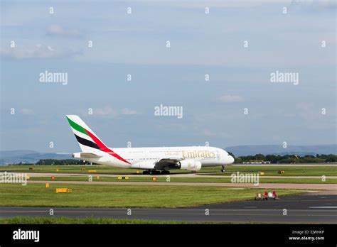 Emirates Airbus A380 aircraft taxiing towards the take-off runway at ...