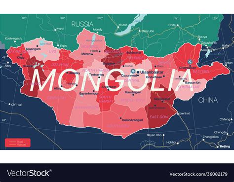 Mongolia Country Detailed Editable Map Royalty Free Vector