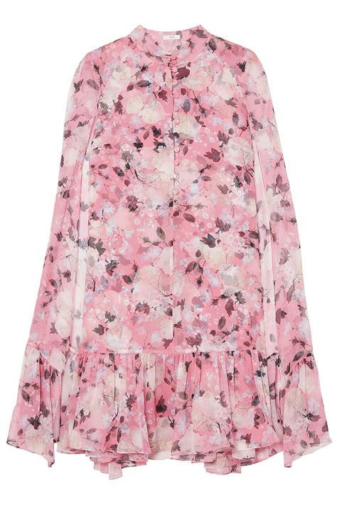 Erdem Constantine Cape Effect Floral Print Silk Chiffon Mini Dress