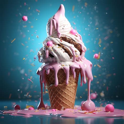 Premium AI Image Melting Ice Cream In Cone