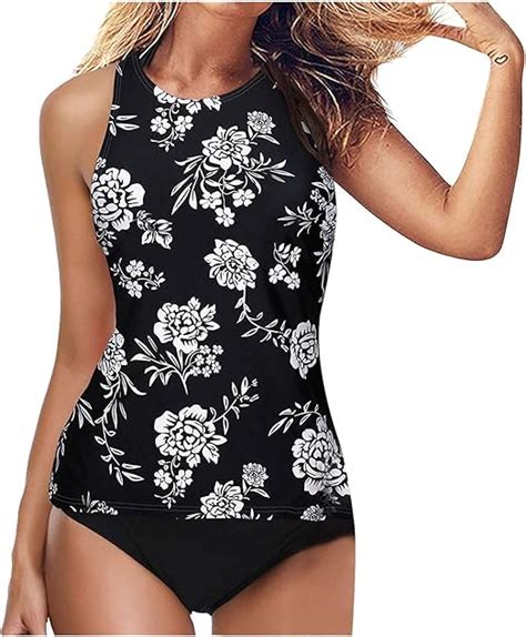 Shobdw Frauen Zweiteilige Tankini Badeanzüge Ärmellos Tops Mit High