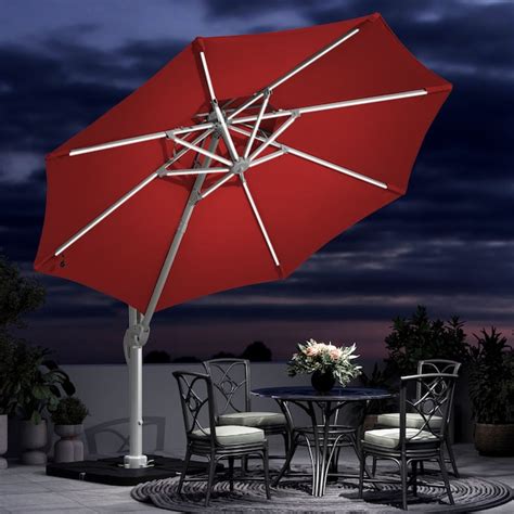 Jearey 11 Ft Aluminum Round Offset Patio Umbrella With Lights In The