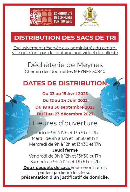 DISTRIBUTION DES SACS DE TRI Commune De Meynes Commune De Meynes