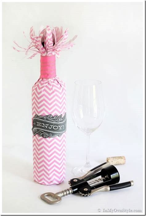 Fast Easy Wine Bottle Wrap Idea Using Gift Wrap Inmyownstyle Wine