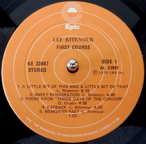 Lee Ritenour First Course Used Vinyl High Fidelity Vinyl Records