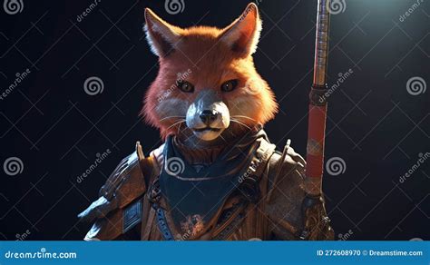 A Fierce Fox Warrior Digital Art Illustration Generative Ai Stock