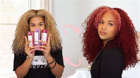 Dying My Blonde Hair Red Burgundy With A Pink Money Piece Youtube