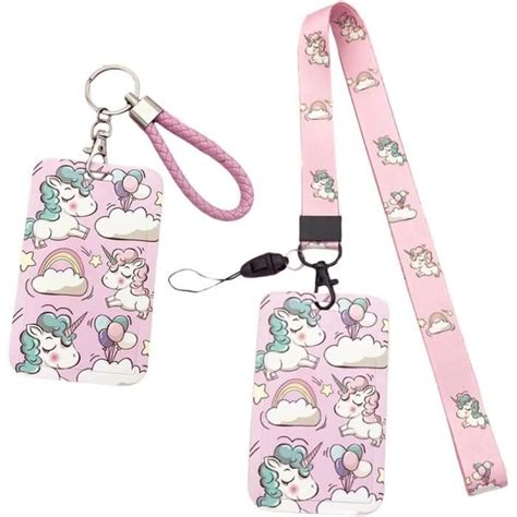 Unicorn Lanyard Avec Porte Badges 2Pcs Dessin Animé Lanière Avec Porte