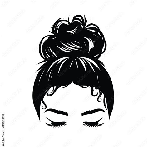 Hand Drawn Girl With Messy Curly Hairstyle Hair Bun Mom Lifestyle