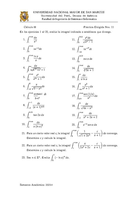 Práctica 11 Calculo Ii 2021 I Universidad Nacional Mayor De San Marcos Universidad Del Per ́u